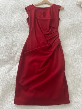 EUC le chateau Red Draped Midi Sheath Dress Size S